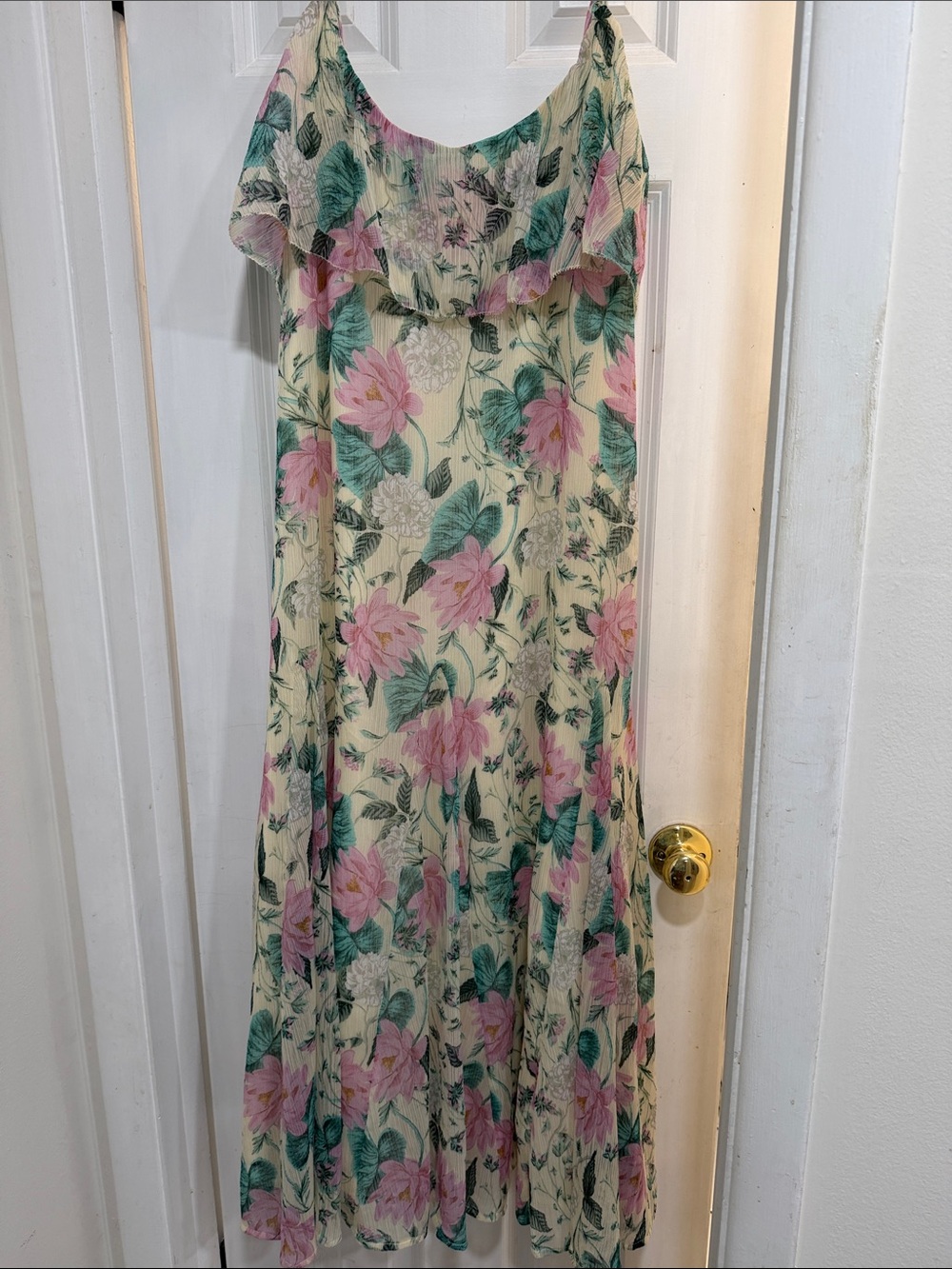 ON·34TH Floral Cream Maxi Dress with Pink & Green Print